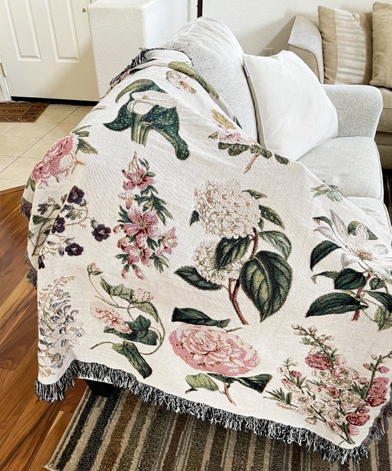 Vintage Floral Woven Blanket Botanical Woven Throw Blanket Etsy