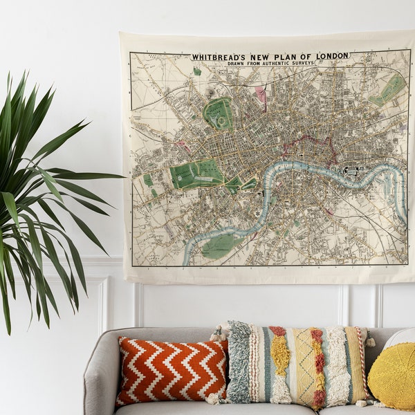 Vintage London City Tapestry Light Academia Dorm Decor Wall Tapestry Aesthetic Vintage Map Tapestry