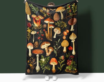 Mushroom Velveteen Blanket: Cottagecore Fall Decor