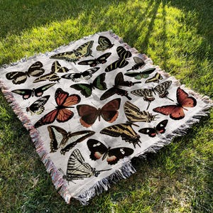 Woven Butterfly Throw Blanket: Boho Cottagecore Decor