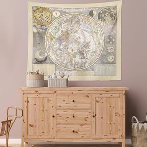 Light Academia Vintage Constellation Tapestry, Ideal Light Academia Aesthetic Wall Hanging, Office Decor, Zodiac Above Bed Decor image 4
