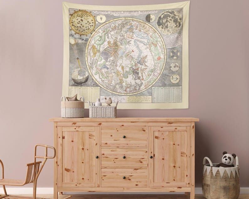 Light Academia Vintage Constellation Tapestry, Ideal Light Academia Aesthetic Wall Hanging, Office Decor, Zodiac Above Bed Decor image 4