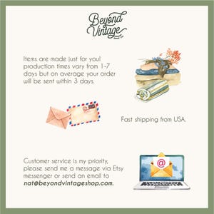 The image is a collage of various items and services related to Beyond Vintage Shop Co., including items made just for you, a fast shipping service from the USA, and customer service.