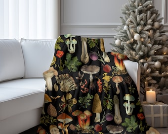 Mushroom Sherpa Blanket: Cottagecore Forest Fleece