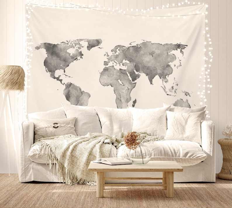 Watercolor World Map Tapestry: Kids Room, Dorm, Classroom Decor - Etsy