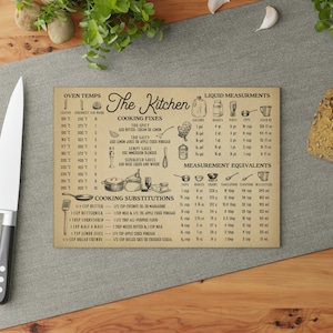 Vintage Style Kitchen Measurements Glass Cutting Board, Unique Vintage Style Housewarming Gift, New Home Owners Gift image 4