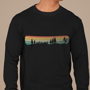 Gift for Mountain Biker, Long Sleeve Shirt, Minimalist Retro Biking T Shirt, MTB Through the woods For Bike Loving Boyfriend, Gifts for him