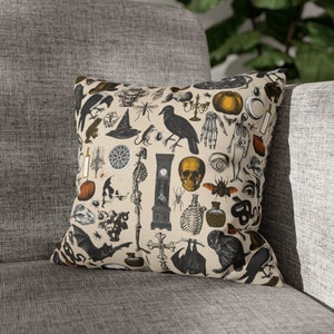 Faux Suede Whimsigoth Halloween Pillow Cover, Dark Academia Gothic Home Decor, Holiday Throw Pillow Case, Witchy Decorations