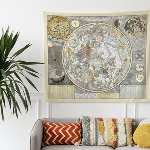 Vintage Zodiac Constellation Map Tapestry: Light Academia Dorm Decor image 2