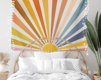 Boho Sun Tapestry, Bright Playroom Wall Decoration, Kids Room Wall Hanging, Boho Sunrise Dorm Wall Decor Hanging Aesthetic Tapestries