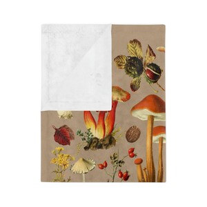 Velveteen Vintage Mushroom Blanket: Cottagecore Botanical Decor image 3