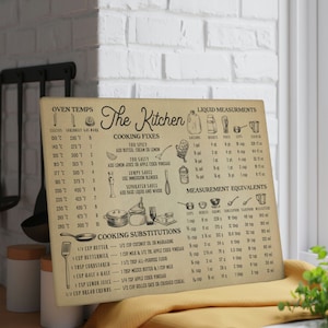 Vintage Style Kitchen Measurements Glass Cutting Board, Unique Vintage Style Housewarming Gift, New Home Owners Gift image 3