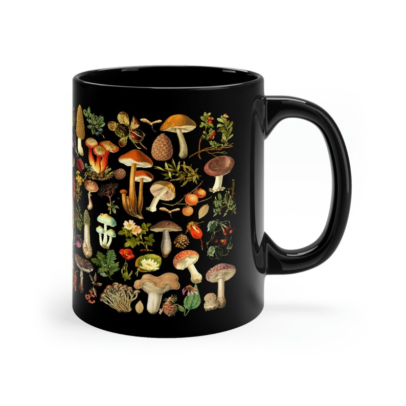 Vintage Mushroom Mug: Black Cottagecore Coffee Mug (11oz) image 8