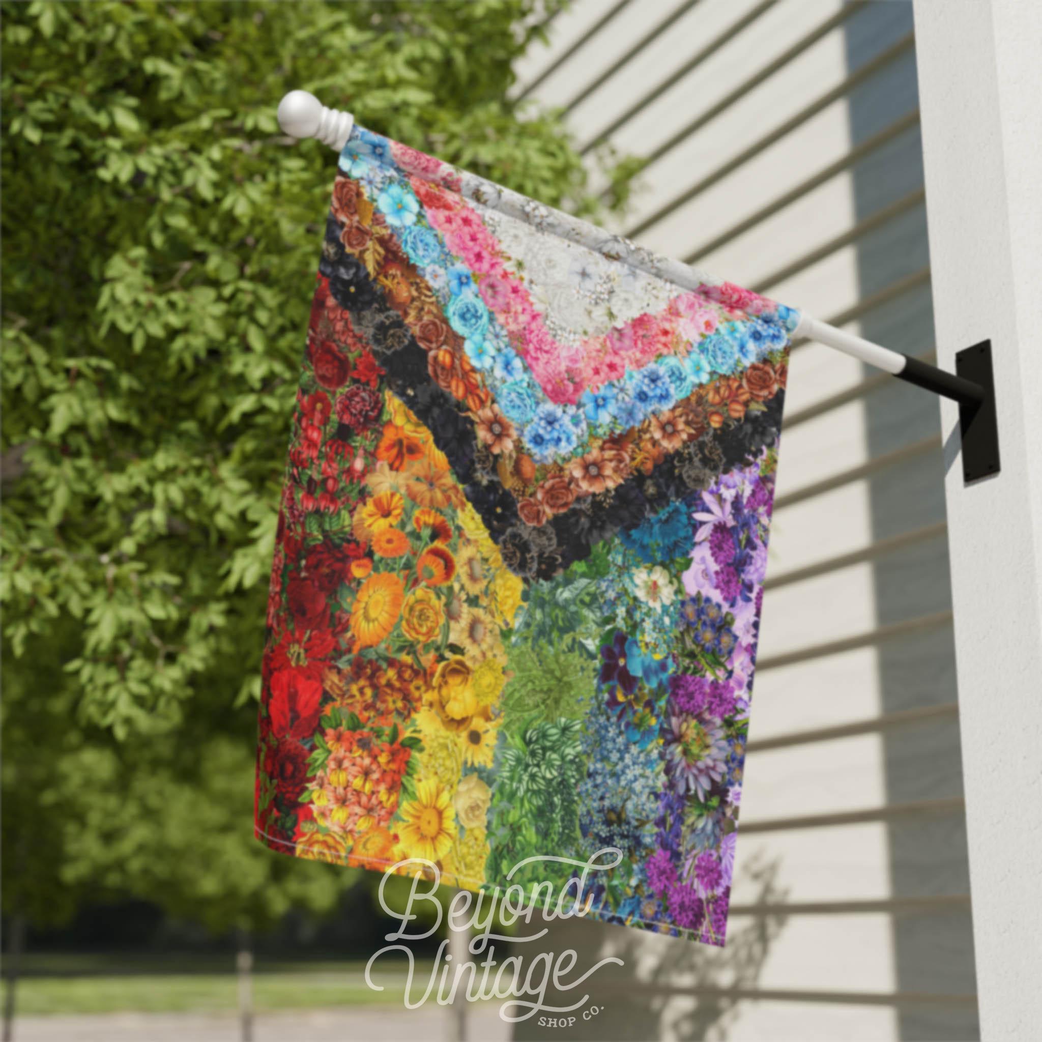 Floral Progressive Pride Flag Garden & House Banner, LGBTQ+ Flag For Home, Beautiful Flower Gay Pride Garden Flag, Pride is Beauty