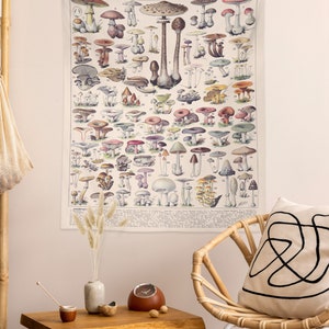 Vintage Mushroom Tapestry Cottagecore Dorm Room Above Bed Decor, Cottagecore and Nature Aesthetic Tapestries for Bedroom