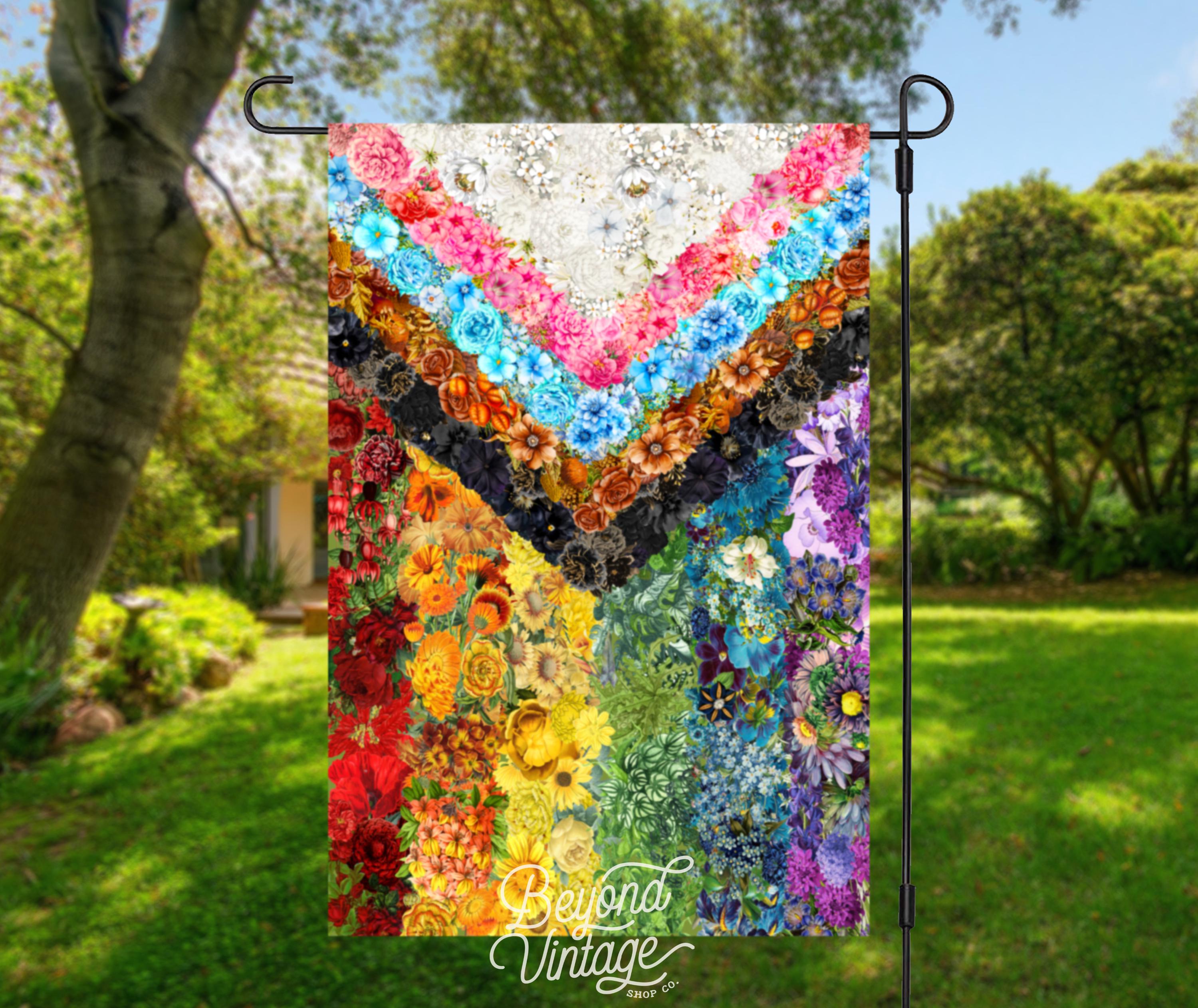 Floral Progressive Pride Flag Garden & House Banner, LGBTQ+ Flag For Home, Beautiful Flower Gay Pride Garden Flag, Pride is Beauty