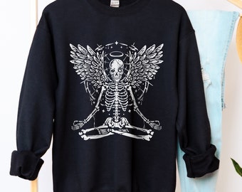 Meditating Skeleton Sweatshirt  - Vintage Halloween Crewneck - Fall Yoga Sweatshirt