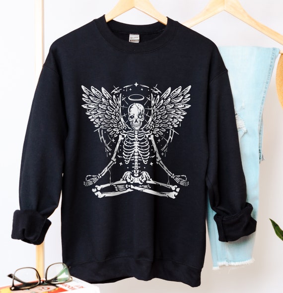 Meditating Skeleton Sweatshirt  - Vintage Halloween Crewneck - Fall Yoga Sweatshirt