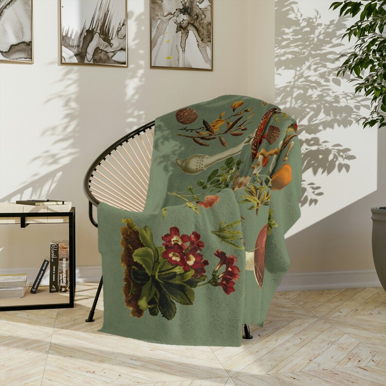 Vintage Mushroom Blanket Sage Green Vintage Mushroom and Fall Etsy