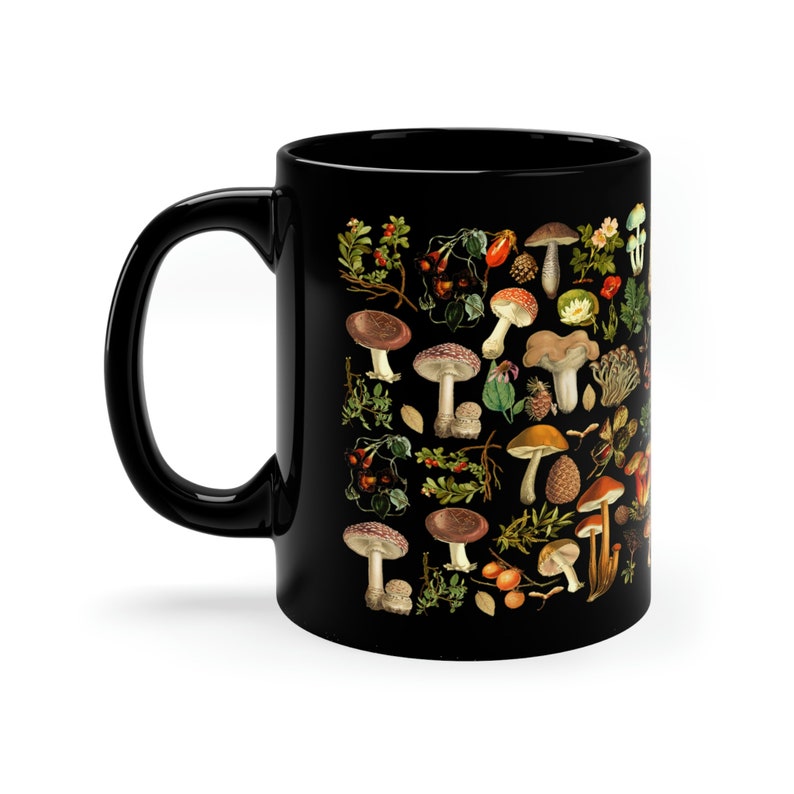 Vintage Mushroom Mug: Black Cottagecore Coffee Mug (11oz) image 7