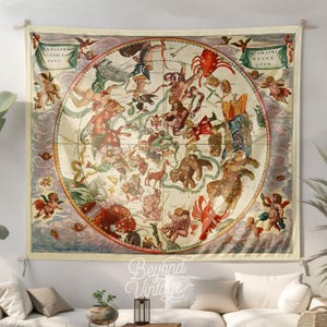 Tapisserie Wandbehang Vintage Sternzeichen Konstellation Licht Academia Wohnheim Dekor Wandteppich Ästhetischer Vintage Karte Wandteppich
