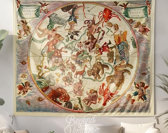 Vintage Zodiac Constellation Tapestry: Medieval Astrology Wall Hanging
