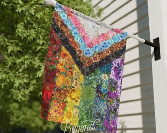 Floral Pride Garden Flag - Progressive Rainbow House Banner
