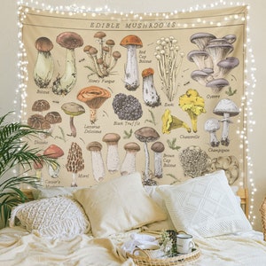 Mushroom Tapestry, Cottagecore Wall Hanging Art For Bedroom, Kitchen or Classroom, Light Academia Aesthetic Wall Art Tapestries