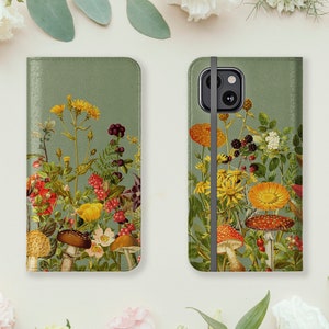 Couro vegano sálvia verde outono flores impresso telefone carteira caso presente para seu iphone 11 12 13 android galaxy s22 ultra caso