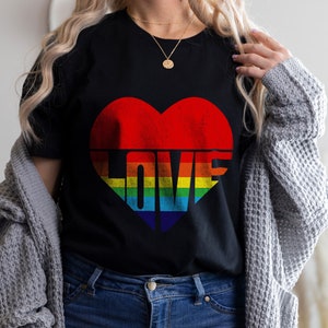 Love T shirt for Pride, Love Heart Rainbow Flag David Rose Inspired Vintage style Unisex Jersey Short Sleeve Shirt