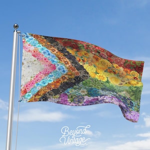 Floral Progressive Pride Flag, Double-Sided Large Parade Banner with Grommets