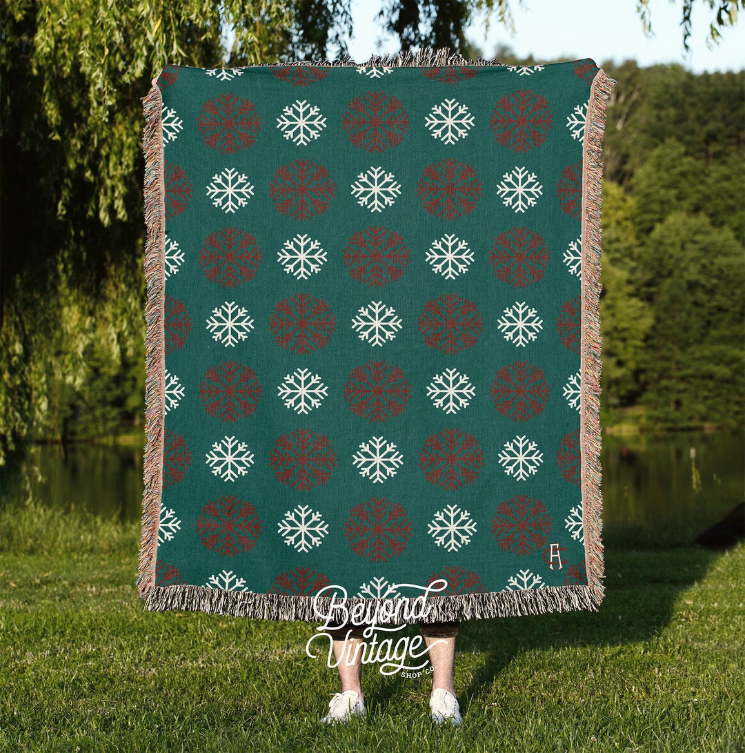 Custom Green Snowflakes Blanket, Custom Christmas Woven Holiday Throw