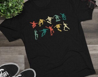 Retro Skateboarder Tri-Blend Tee: Vintage Style Skater Gift