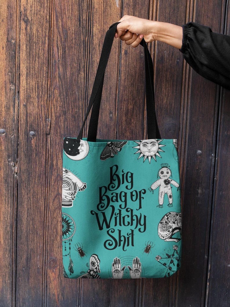 Funny Witchy Tote Bag, Magical Design (Small, Medium, Large, Sturdy Cotton) image 3