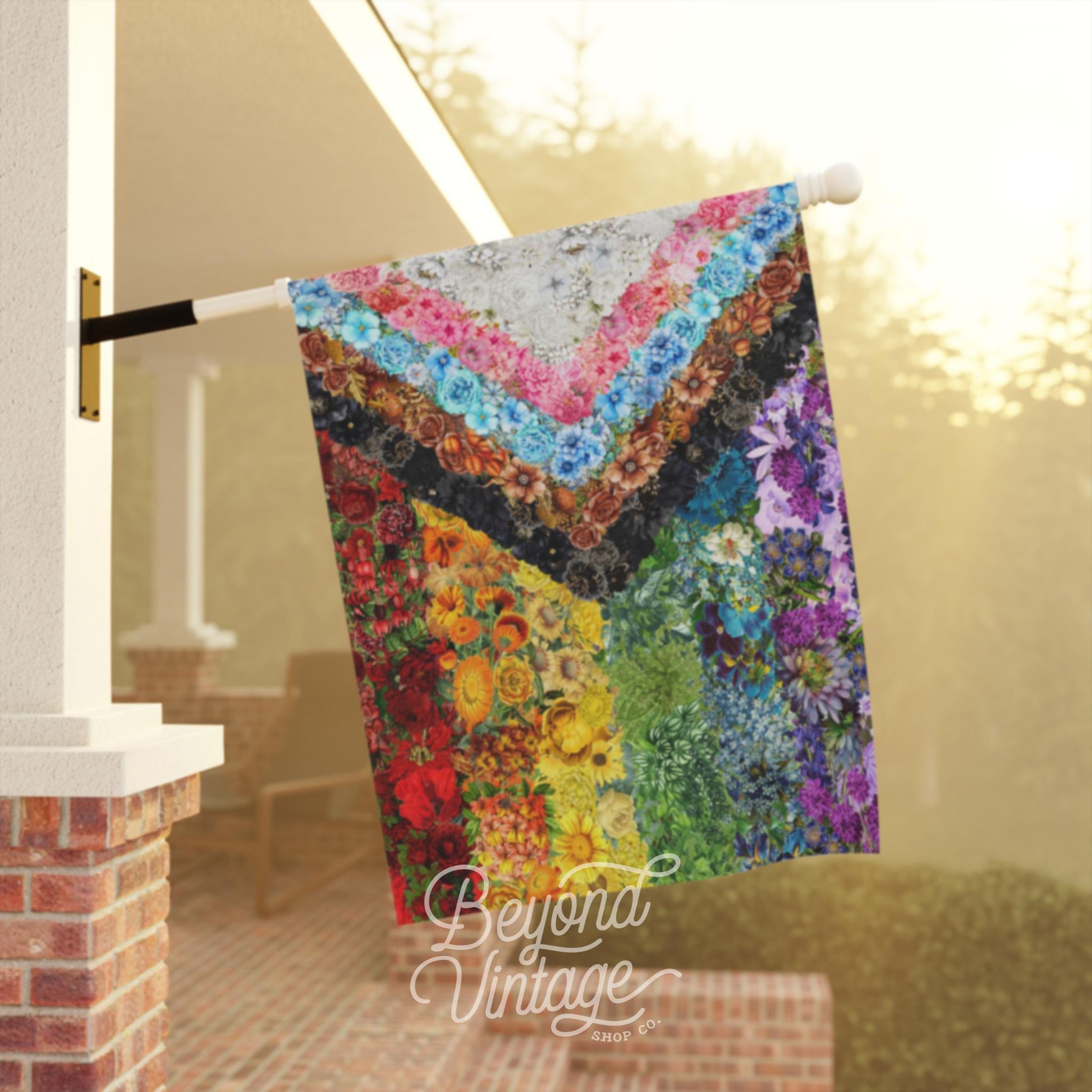 Floral Progressive Pride Flag Garden & House Banner, LGBTQ+ Flag For Home, Beautiful Flower Gay Pride Garden Flag, Pride is Beauty