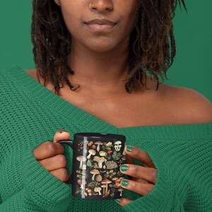 Vintage Mushroom Mug: Black Cottagecore Coffee Mug (11oz) image 3