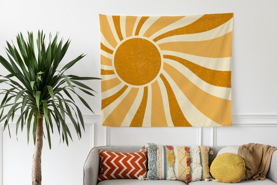 Retro 70s Tapestry Wall Hanging Paper Sun Tapestry Indoor Wall Tapestries Easy Home Decor Dorm Room Decor Brighten up Any Room Etsy Canada