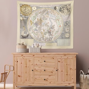 Vintage Zodiac Constellation Map Tapestry: Light Academia Dorm Decor image 3