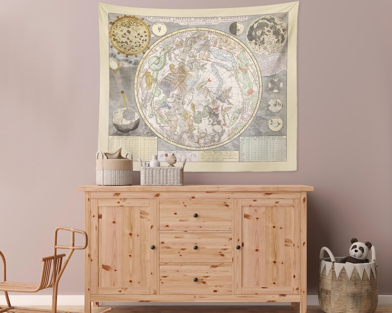 Vintage Zodiac Constellation Map Tapestry: Light Academia Dorm Decor image 3