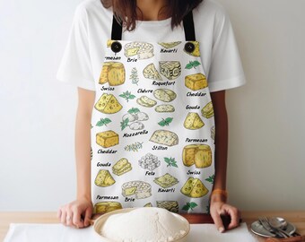 Cheese Types Apron: Humorous Kitchen Wear (Black Straps)