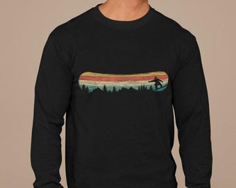 Mens Snowboarder Long Sleeve Shirt: Retro Winter Sports Gift