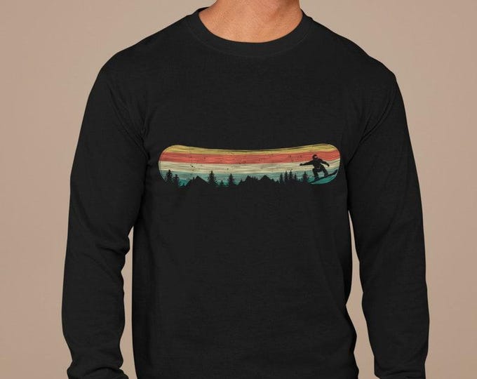 Mens Snowboarder Long Sleeve Shirt: Retro Winter Sports Gift