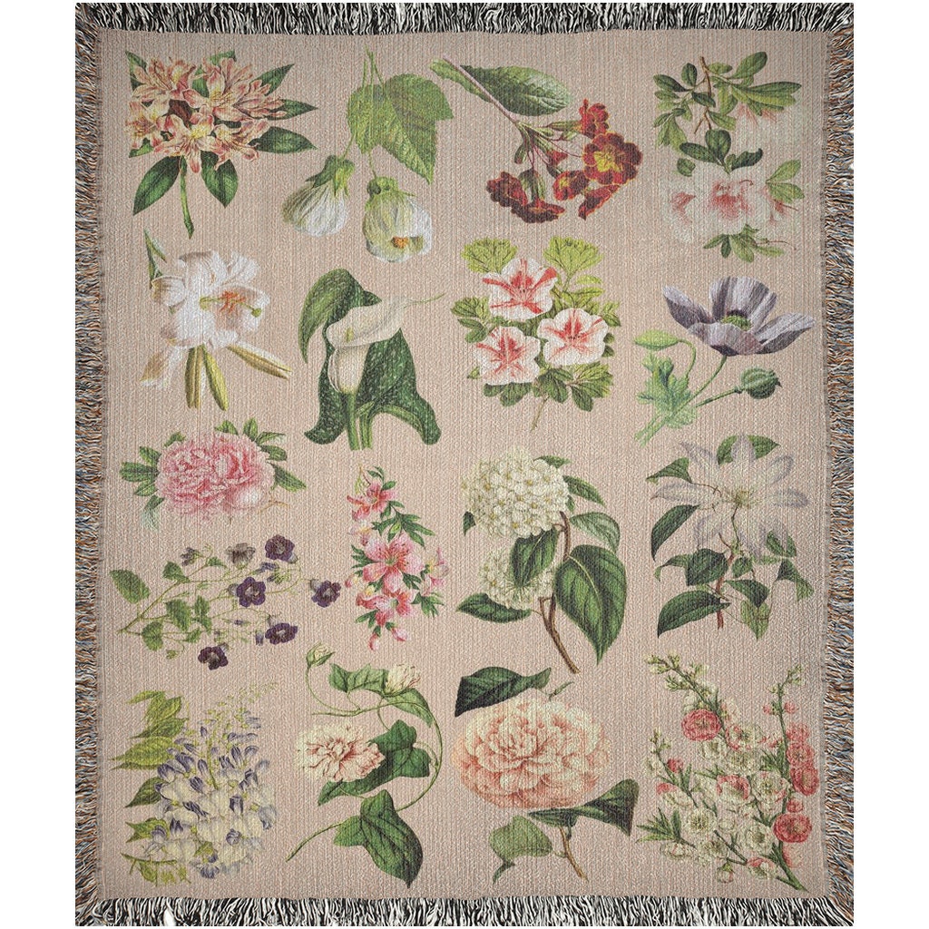Vintage Floral Woven Blanket Botanical Woven Throw Blanket Etsy