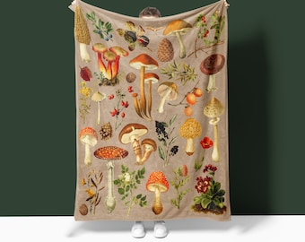 Velveteen Vintage Mushroom Blanket: Cottagecore Botanical Decor