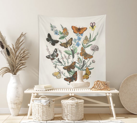 Vintage Butterfly Tapestry Fairycore Decor Dorm Room Decor Wall Tapestry  Aesthetic Vintage Floral Dorm Room Decor 