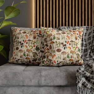 Funda de almohada de lanzamiento de setas vintage beige, decoración vintage cottagecore, funda de cojín de acento light academia