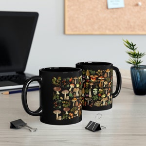 Vintage Mushroom Mug: Black Cottagecore Coffee Mug (11oz) image 9
