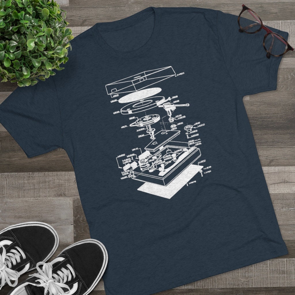 Valentine's Day Gift for Music Lover, Record Player Blueprint Shirt,  Triblend T-shirt Gift for Musician, Father, Brother, Boyfriend 