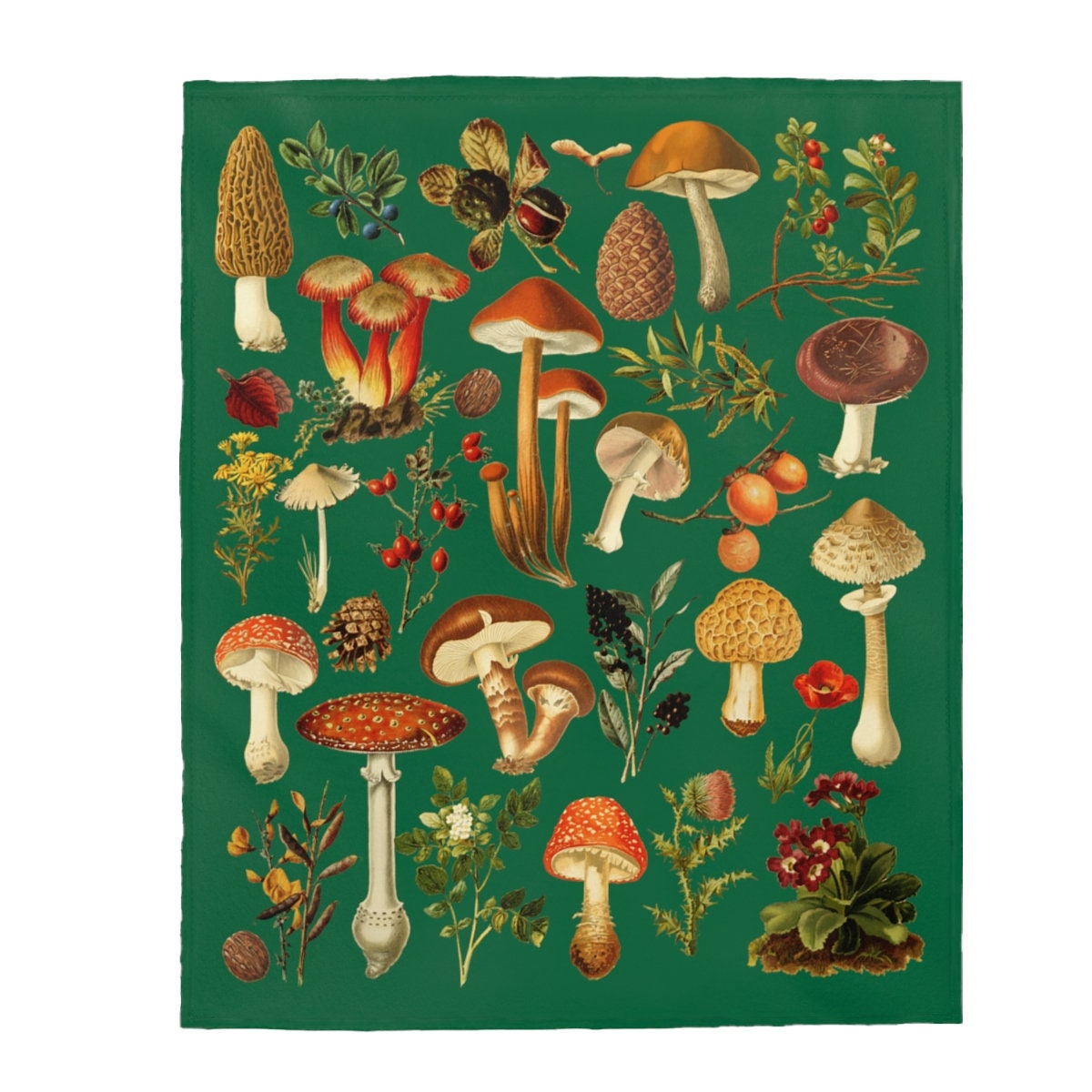 Vintage Mushroom Blanket Emerald Green Throw Fungi Blanket Etsy