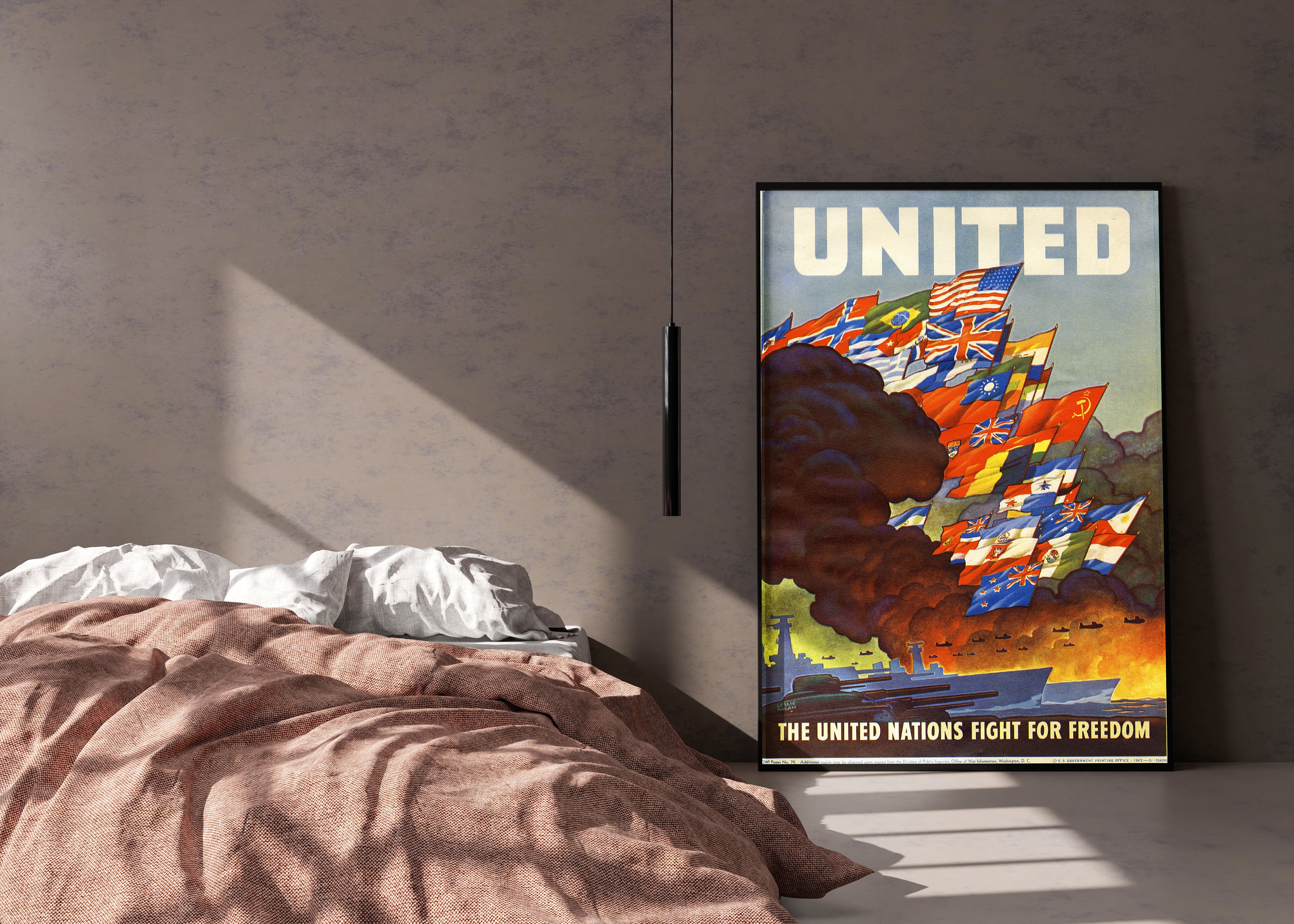 ヴィンテージ国連ポスタープリント、自由のために戦う1943年の